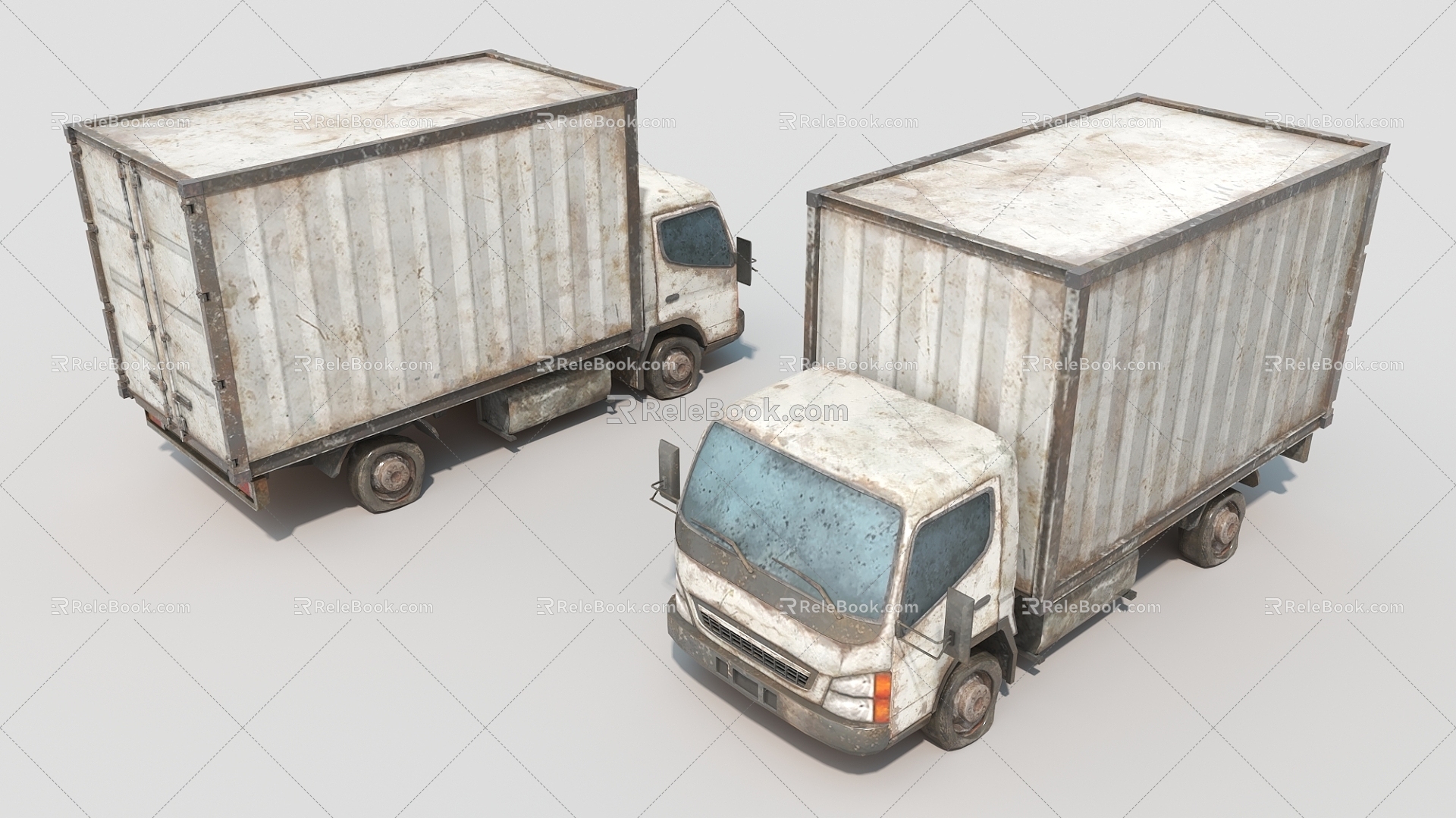 Old box truck, old car, small truck 3d model