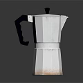 Stainless Steel Moka Pot With Black Handle And Lid On Black Background