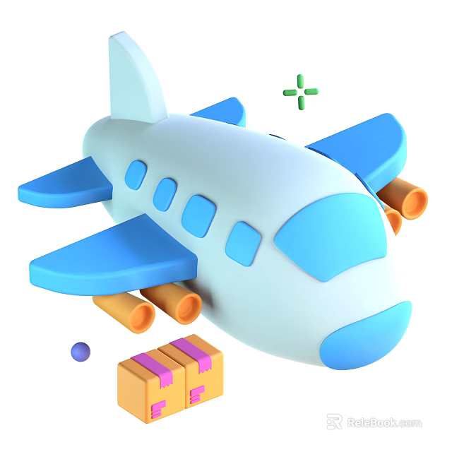 Cartoon White And Blue Airplane With Blue Wings Small Windows Packages And Cargo Below 3d model 