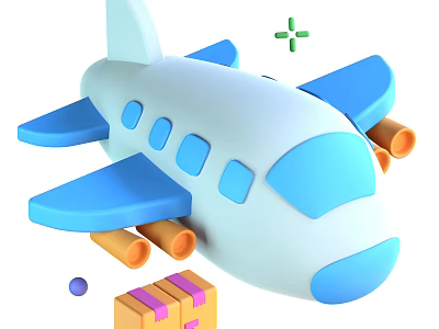 Cartoon White And Blue Airplane With Blue Wings Small Windows Packages And Cargo Below 3d model