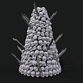 Skull Tower Structure Piled With Stacked Skulls And Wooden Sticks Around