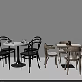 Modern Round and Square Dining Table Sets with Black and Light Wood Chairs 3d model