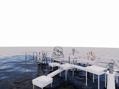 Water Playground Equipment Featuring Platform Structure Wheels and Railings for Children 3d model