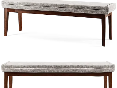Comfortable Modern Upholstered Sofa Bench With Gray Fabric Seat And Solid Wooden Legs 3d model