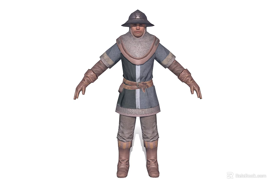 Traditional Explorer Character With Conical Hat Gray Robe Belt And Leather Boots 3d model 