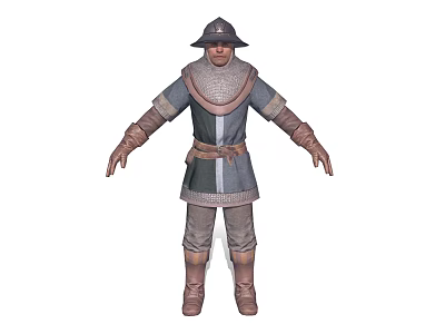 Traditional Explorer Character With Conical Hat Gray Robe Belt And Leather Boots 3d model