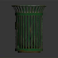 Green Metal Mesh Trash Can With Yellow Label And Open Top Structure
