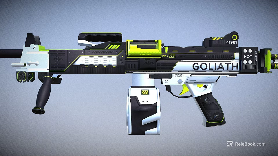 Futuristic GOLIATH Gun Design With Black White Yellow Accents Scope And Grip 3d model 