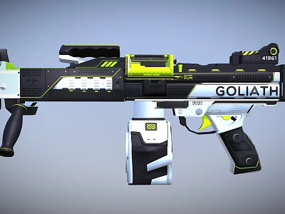 Futuristic GOLIATH Gun Design With Black White Yellow Accents Scope And Grip 3d model