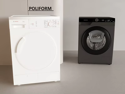 White And Black Front Load Washing Machines With Modern Design For Home Use 3d model