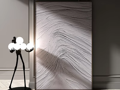 Modern Abstract Marble Texture Artwork With Black Floor Lamp And Spherical Bulbs 3d model