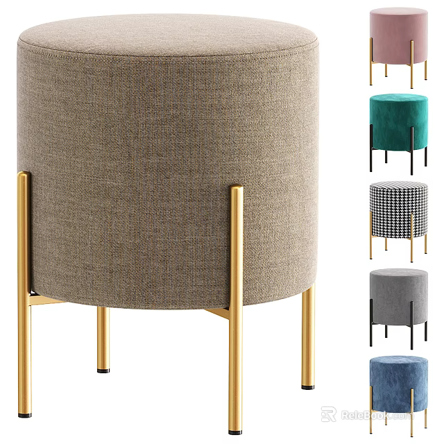Round Upholstered Accent Chair With Gold Metal Legs And Multiple Color Options 3d model 