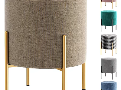 Round Upholstered Accent Chair With Gold Metal Legs And Multiple Color Options 3d model