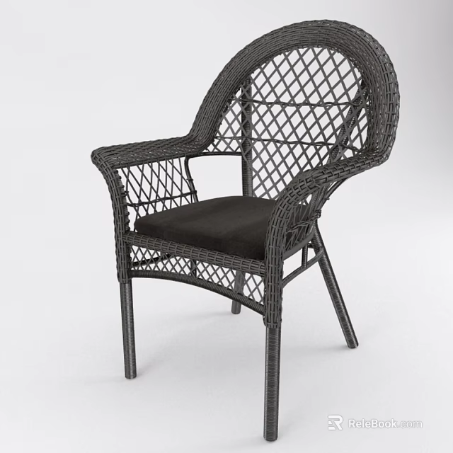 Stylish Black Rattan Leisure Chair With Comfortable Cushion And Metal Frame 3d model 