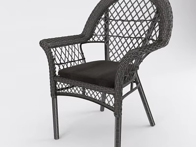 Stylish Black Rattan Leisure Chair With Comfortable Cushion And Metal Frame 3d model