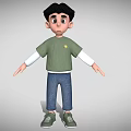 Cartoon Man Wearing Green T Shirt White Long Sleeves Blue Jeans And Green Sneakers