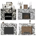 Marble Fireplace Interior With Decorative Vases Frames Candles And Design Elements 3d model