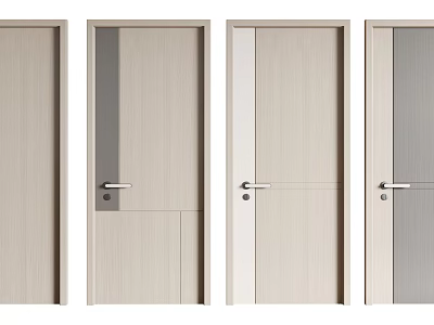 Modern Interior Hinged Doors With Various Wooden Panel Designs And Light Tones 3d model