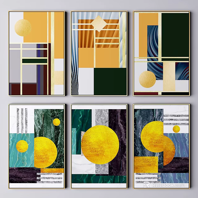 Abstract Art Prints Featuring Modern Geometric Patterns And Colorful Circular Elements 3d model