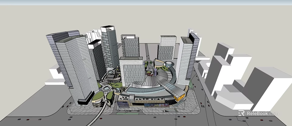 Modern Office Building Complex with High Rise Towers in Urban City Center 3d model 