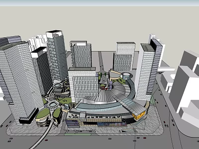 Modern Office Building Complex with High Rise Towers in Urban City Center 3d model