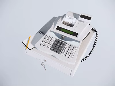 Commercial Equipment Cash Register with Display Keypad Receipt Printer and Cable 3d model