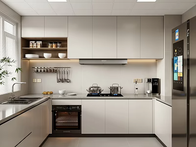 Modern Open Concept Kitchen Interior Design With White Cabinets Stainless Steel Appliances And Island 3d model