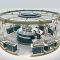 Silver Jewelry Store Circular Booth With Blue Counters Golden Frames And Glass Displays