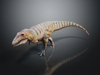 3D Rendered Realistic Striped Dinosaur Model With Prehistoric Creature Features And Reflective Surface 3d model