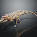 3D Rendered Realistic Striped Dinosaur Model With Prehistoric Creature Features And Reflective Surface