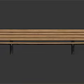 Simple Wooden Bench With Slatted Seat And Metal Support Legs