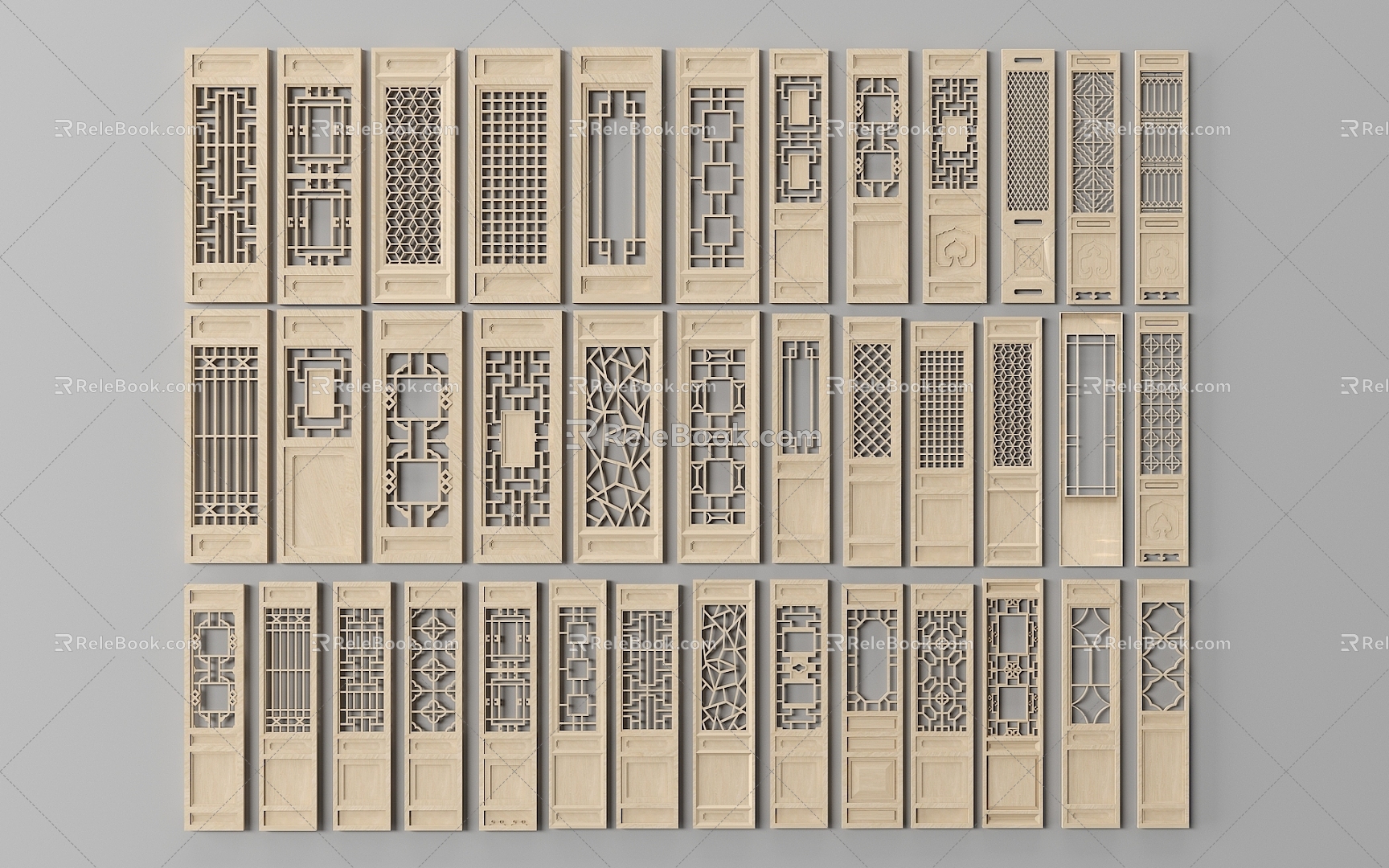 Chinese-style double-door wooden door 3d model