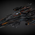 Futuristic Science Fiction Spaceship With Black Orange Structure And Mechanical Details