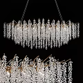 Luxurious Crystal Chandeliers With Hanging Crystal Strands And Ornate Golden Frames