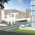 Modern Garden Landscape With White Canopies Green Trees Benches And Pedestrian Paths