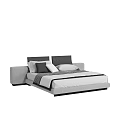 Modern Double Bed With Upholstered Headboard And Patterned Gray White Pillows 3d model