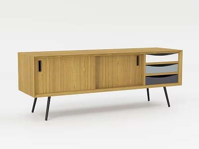 Modern Wooden TV Stand With Sleek Design Cabinets Drawers And Metal Legs 3d model