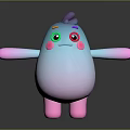 Cute Game Movie Character With Blue Body Pink Arms Feet Purple Horn Green Red Eyes