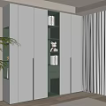 Modern White Wardrobe With Lighted Open Shelf Books Teddy Bear And Light Green Drawer