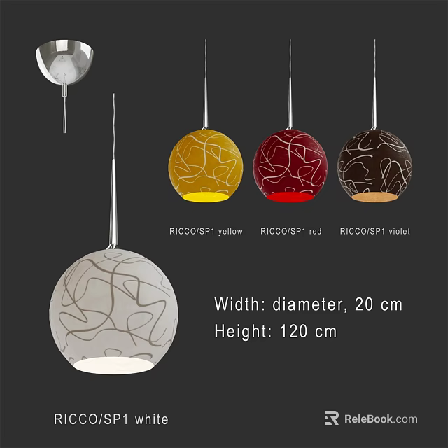 RICCOSPHERE Pendant Lights Yellow Red Brown Gray 20cm Diameter 120cm Height 3d model 