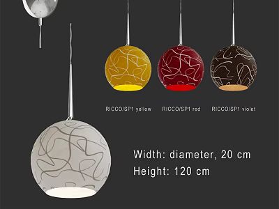 RICCOSPHERE Pendant Lights Yellow Red Brown Gray 20cm Diameter 120cm Height 3d model