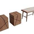 Modern Wooden Cube Stools With Cross Design And Matching Walnut Wood Side Table