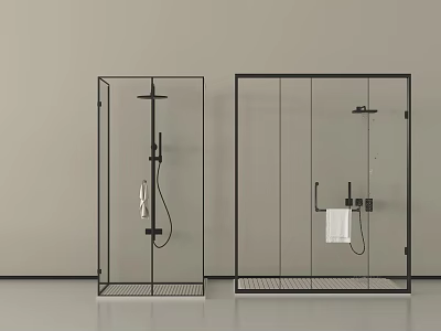Modern Shower Head in Glass Enclosure with Black Frame and Contemporary Design 3d model