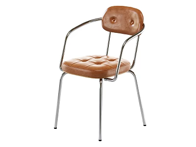 Brown Leather Dining Chair With Button Tufted Backrest Padded Seat And Metal Frame 3d model