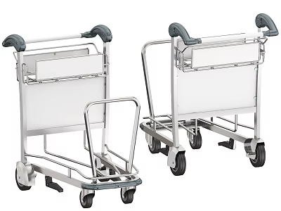 Two Durable Metal Utility Carts With Wheels Handles And Storage Compartments 3d model