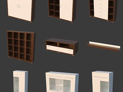 Modern Storage Cabinet Shelves In White And Brown With Open Shelves Closed Doors And Drawers 3d model