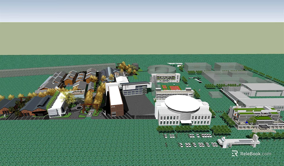 Modern Office Building Complex With Green Landscape And Parking Facilities 3d model 