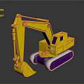 Yellow Cartoon Style Toy Excavator With Purple And White Tracks