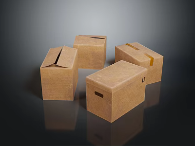 Household Items Storage Solutions Featuring Brown Cardboard Boxes For Organizing Needs 3d model