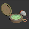 Open Brass Box Decorative Ornament Set With Green Interior And Red White Float Ring Hook 3d model